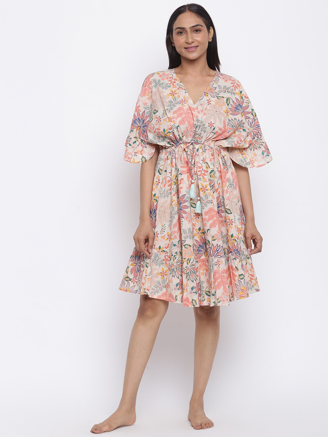 

Fabindia Floral Printed Pure Cotton Nightdress, Beige