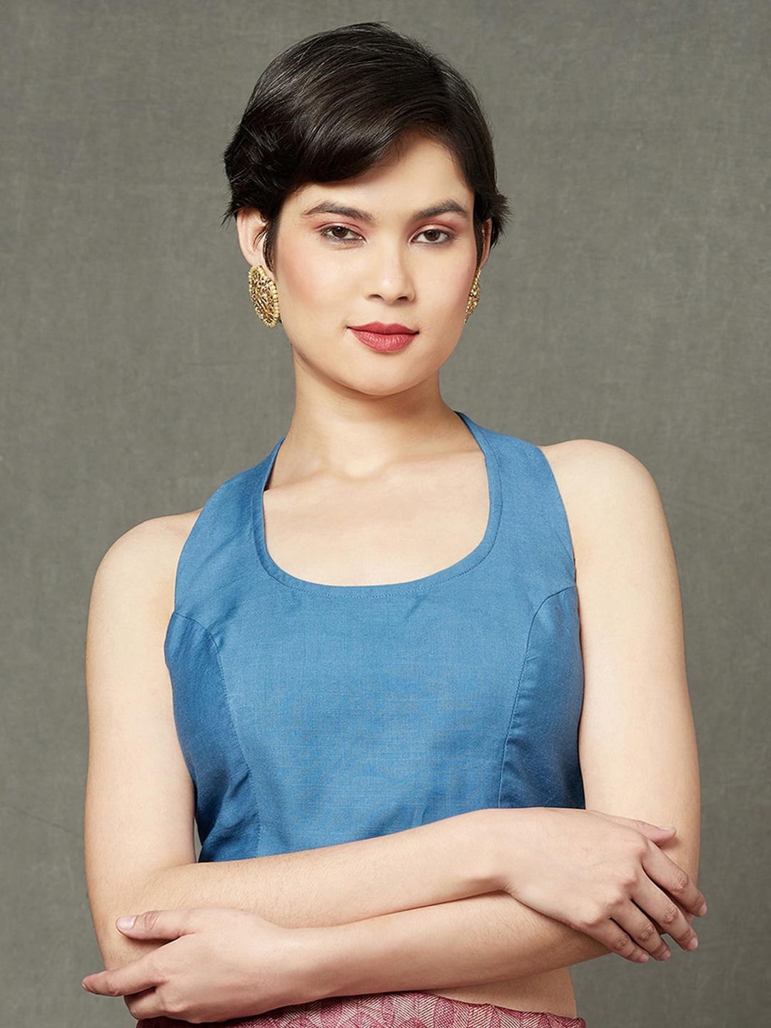 

Fabindia Halter Neck Saree Blouse, Navy blue