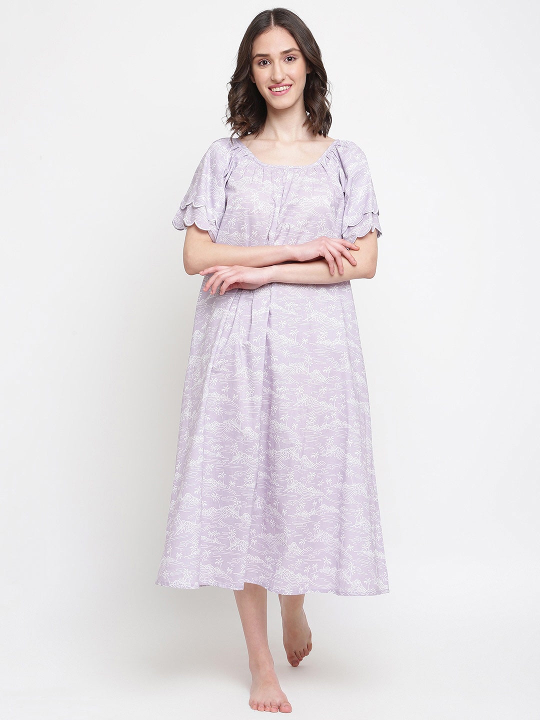 

Fabindia Printed Pure Cotton Nightdress, Lavender