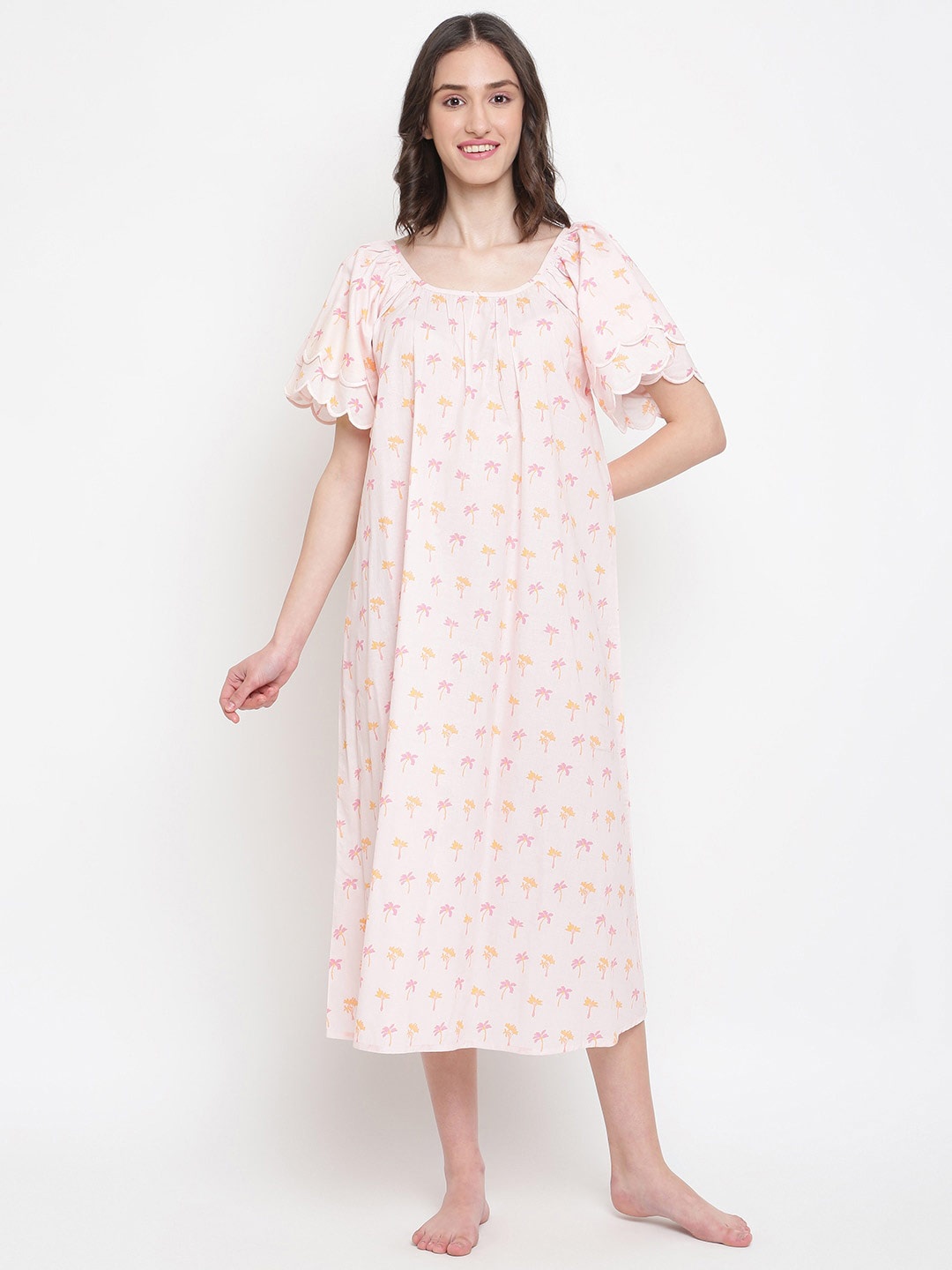 

Fabindia Floral Printed Night Dress, Pink