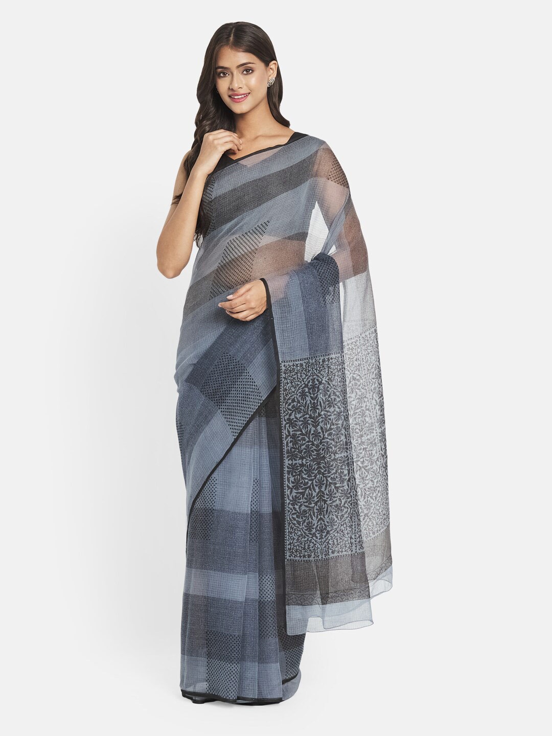 

Fabindia Striped Silk Cotton Saree, Grey