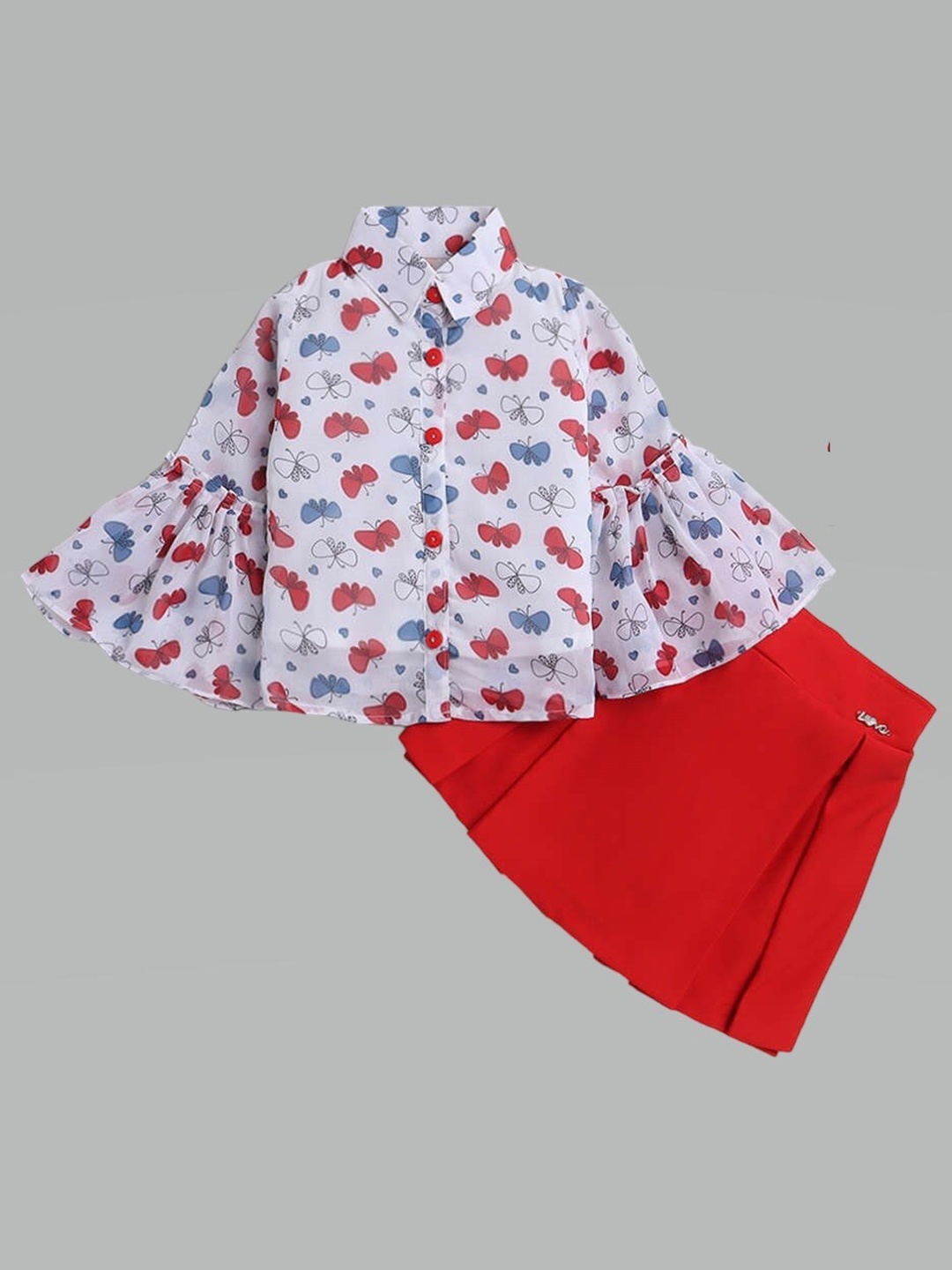 

The Magic Wand Girls Printed Top with Skirt, White