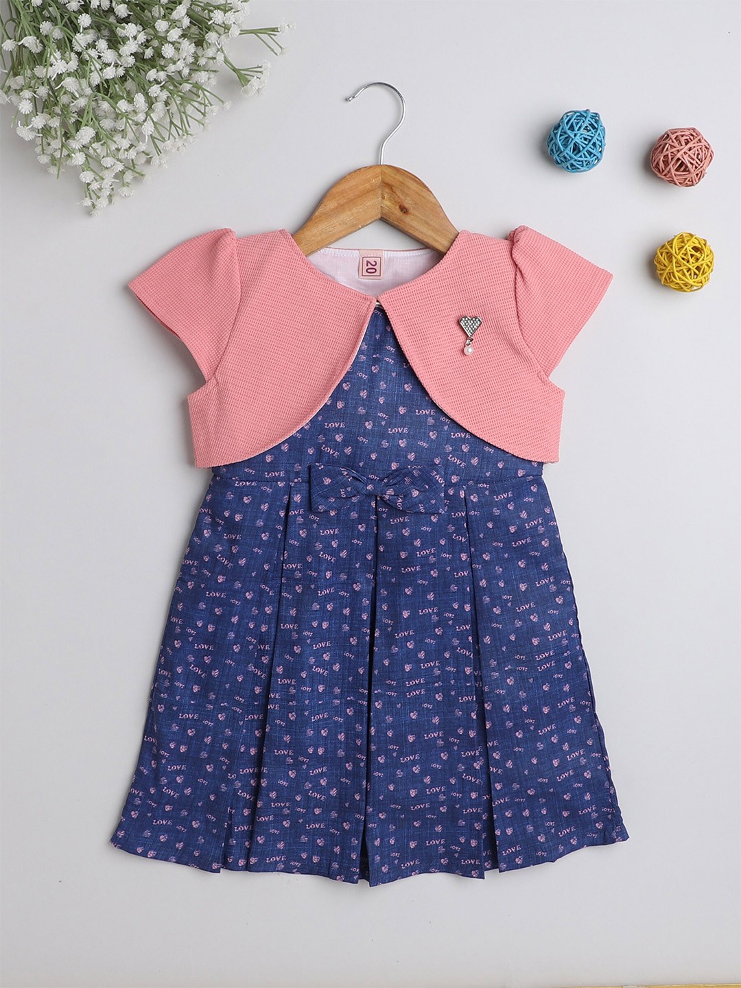 

The Magic Wand Girls Typography Printed Fit & Flare Dress With Jacket, Navy blue
