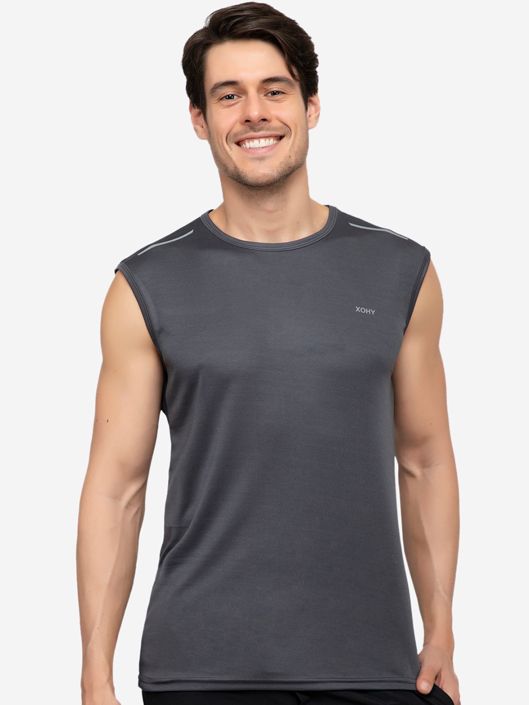 

Xohy Men Round Neck Gym Vest, Grey