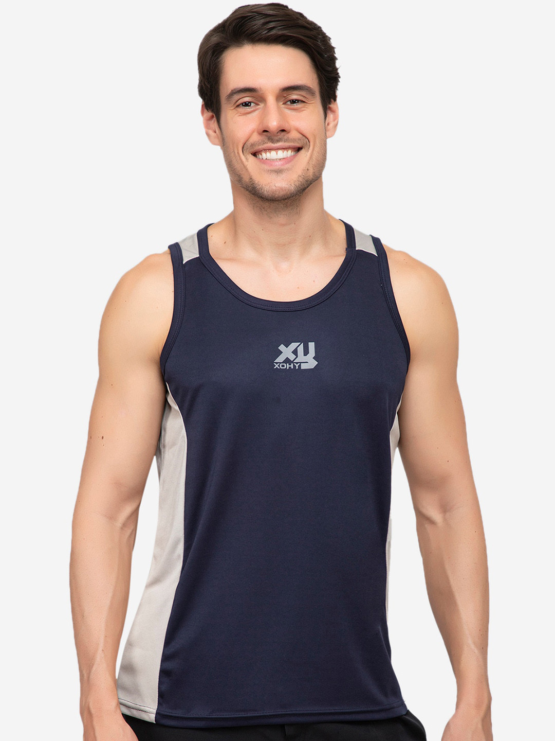 

Xohy Men Colourblocked Gym Vest, Navy blue