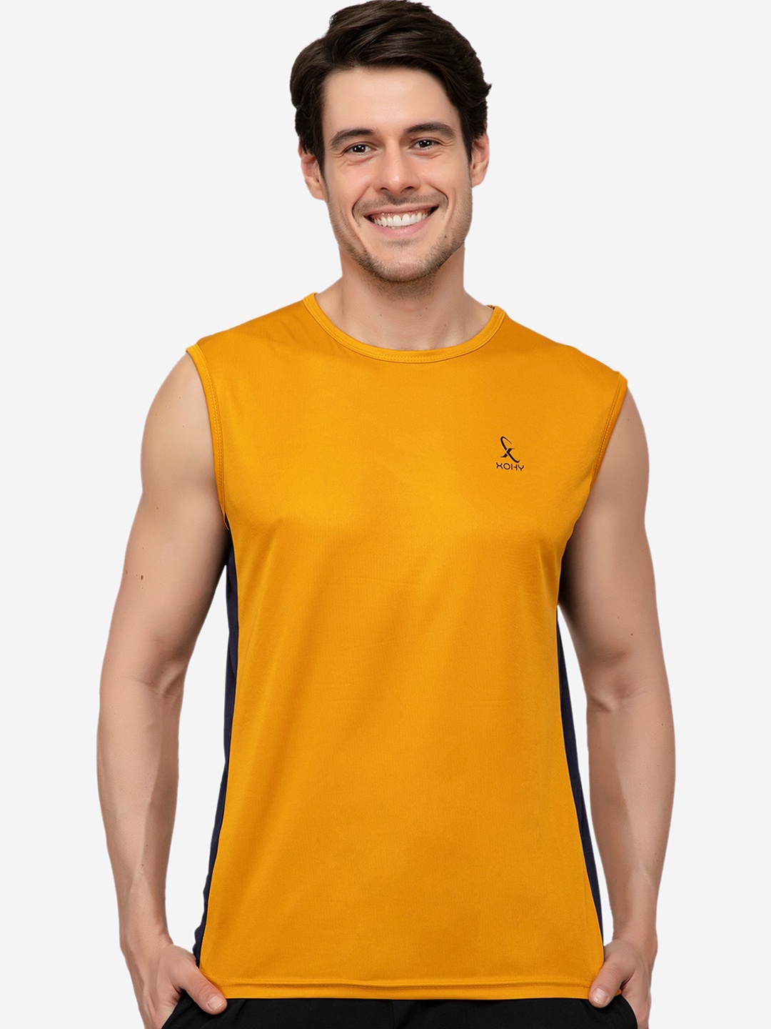 

Xohy Men Round Neck Gym Vest, Mustard