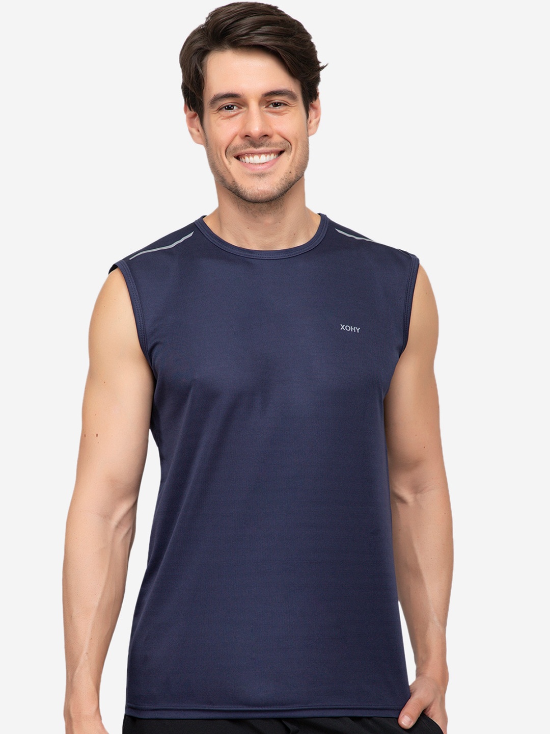 

Xohy Men Round Neck Gym Vest, Navy blue