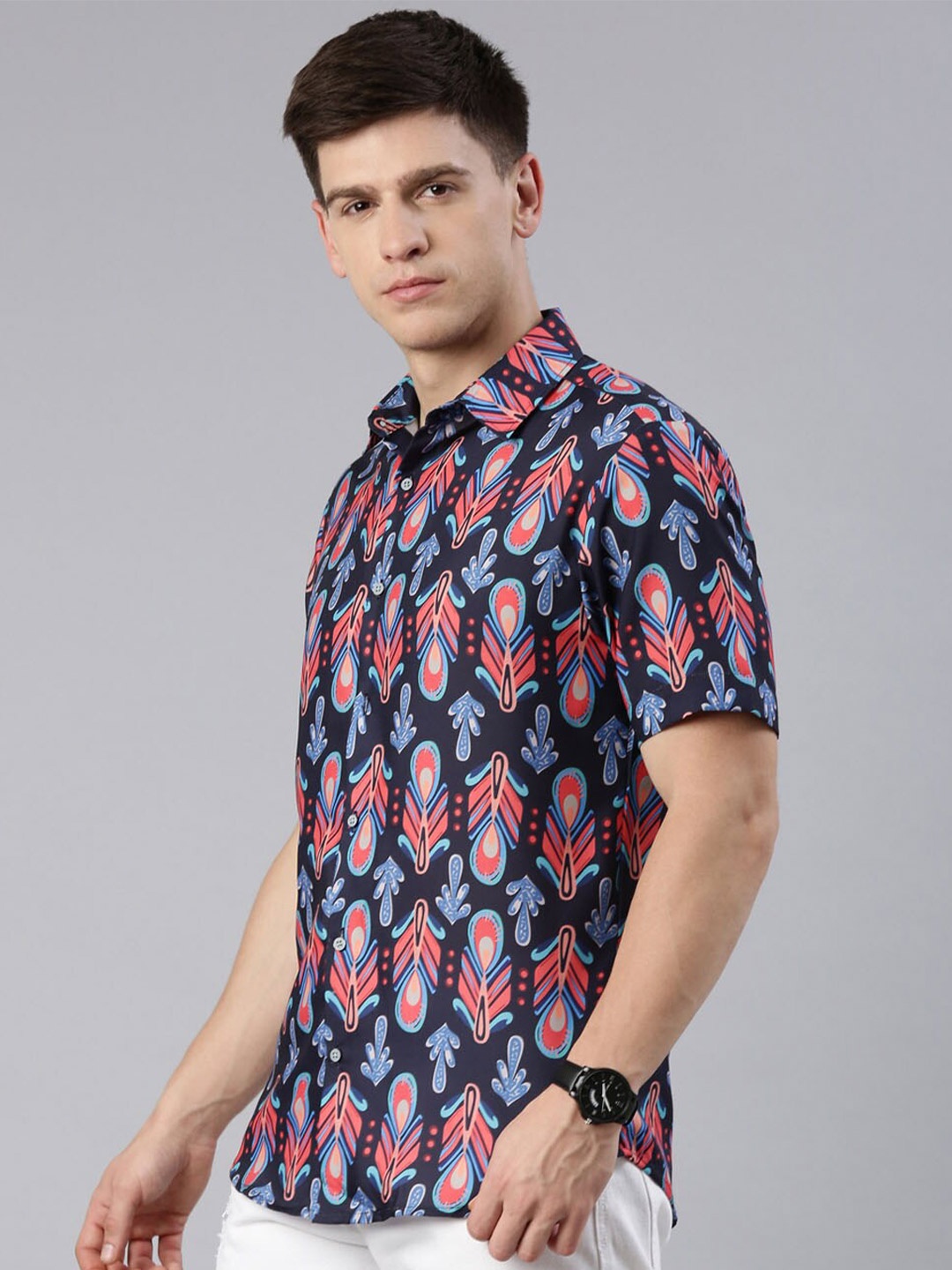 

Bushirt Comfort Floral Printed Shirt, Navy blue