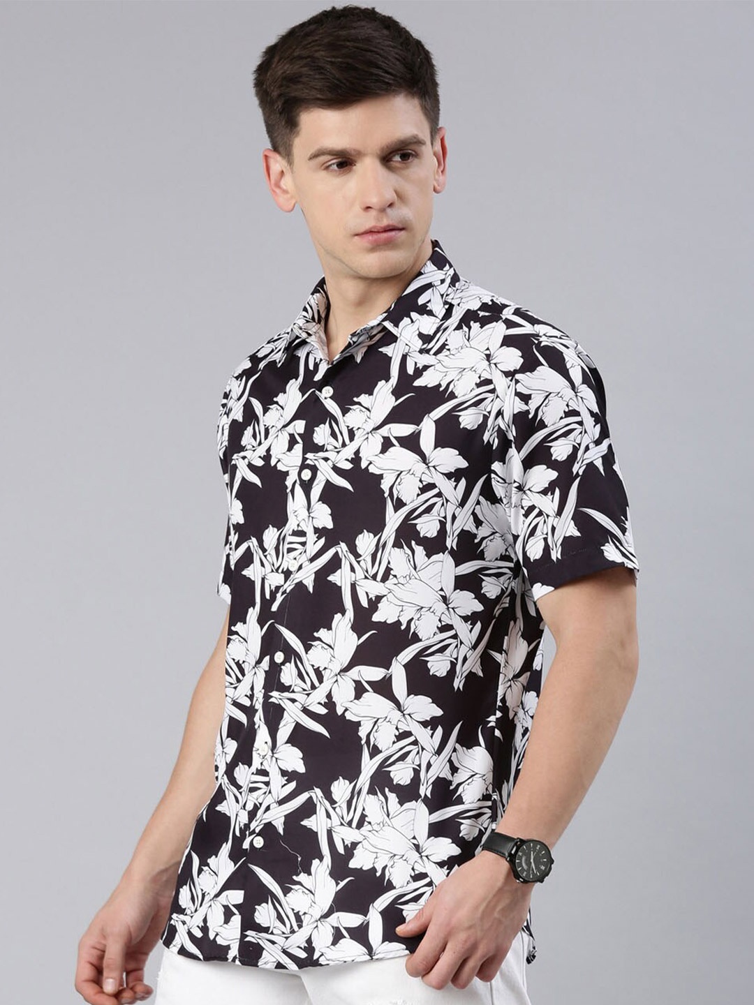 

Bushirt Comfort Floral Printed Casual Shirt, Black
