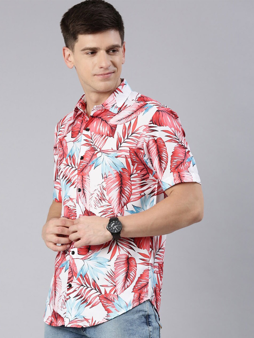 

Bushirt Men Comfort Printed Party Shirt, White