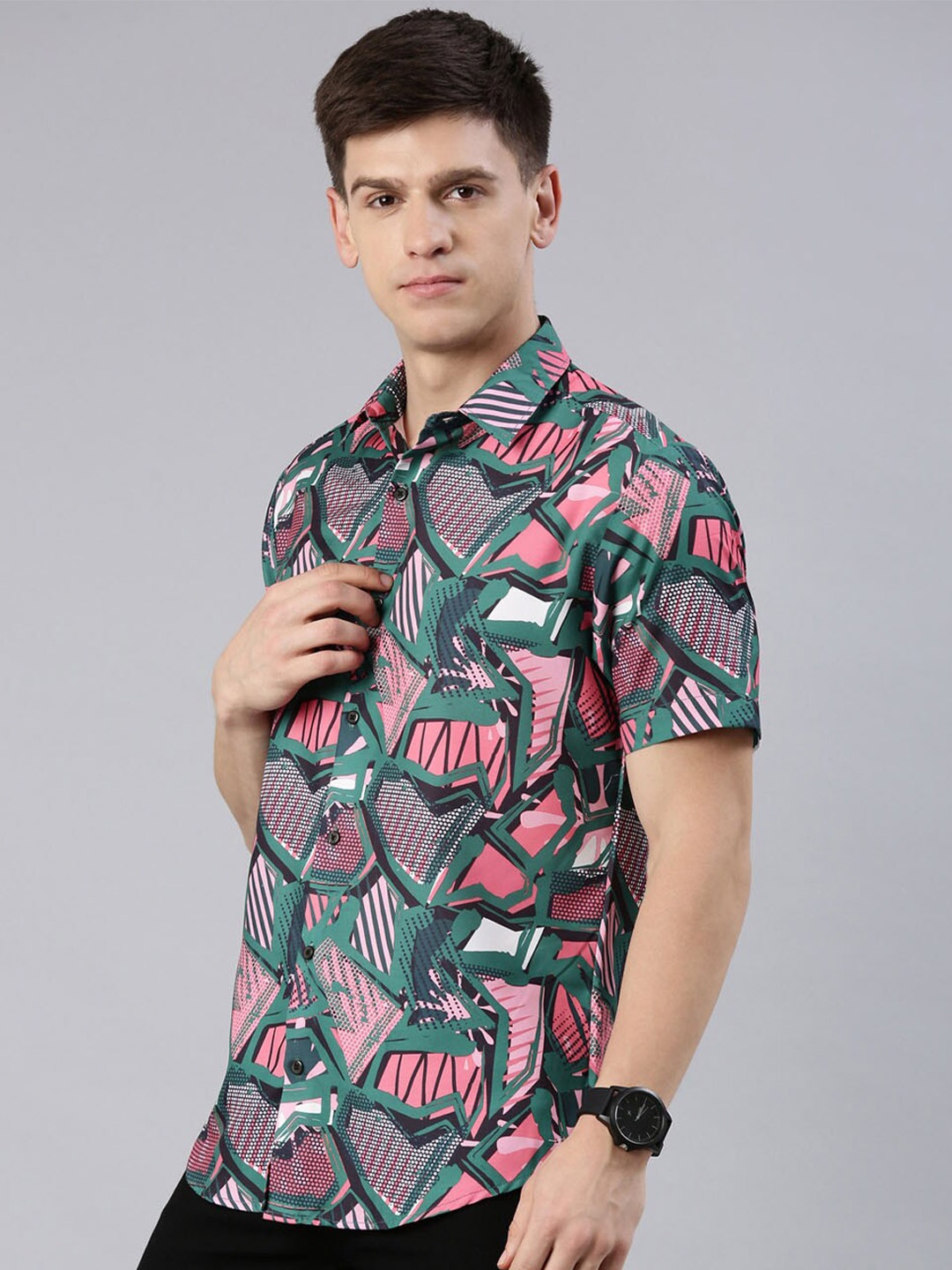 

Bushirt Comfort Abstract Printed Casual Shirt, Green