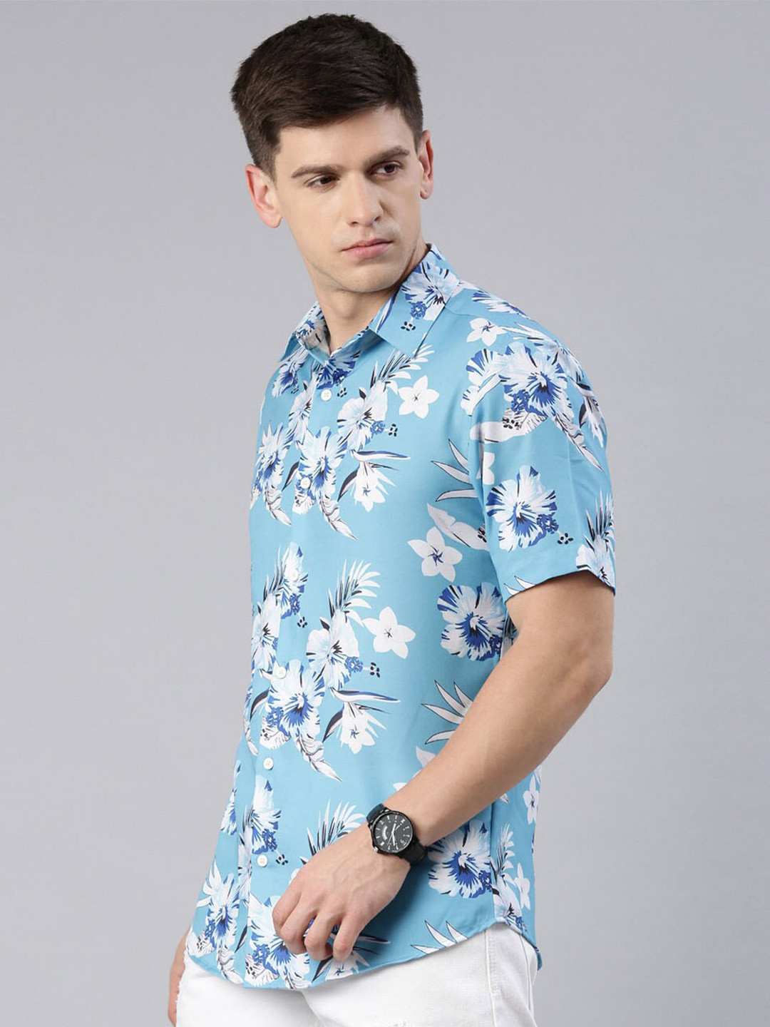 

Bushirt Comfort Floral Printed Casual Shirt, Blue