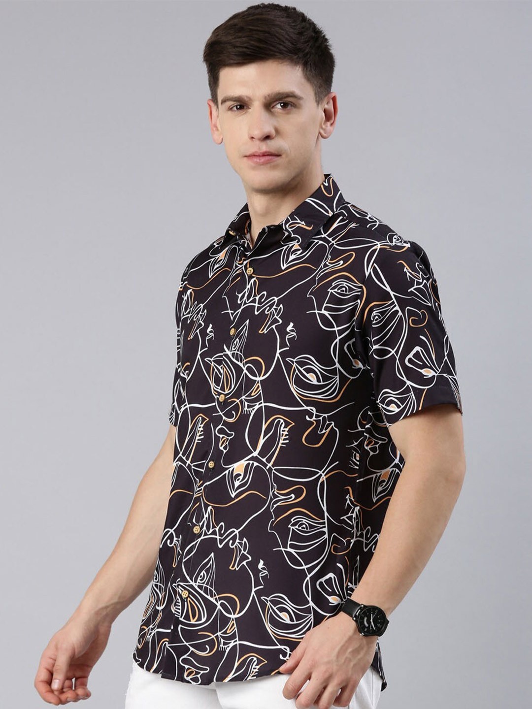 

Bushirt Comfort Abstract Printed Shirt, Black