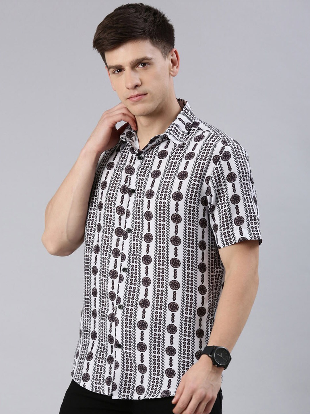 

Bushirt Comfort Ethnic Motifs Printed Casual Shirt, White