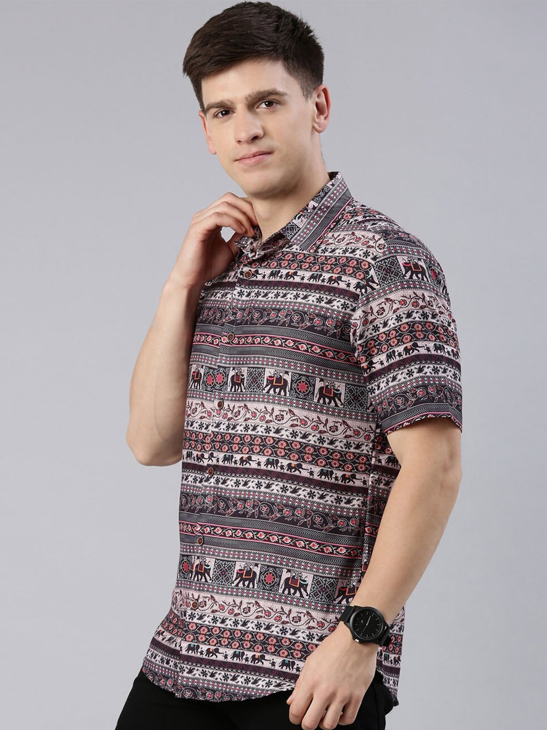 

Bushirt Comfort Ethnic Motifs Printed Casual Shirt, Brown