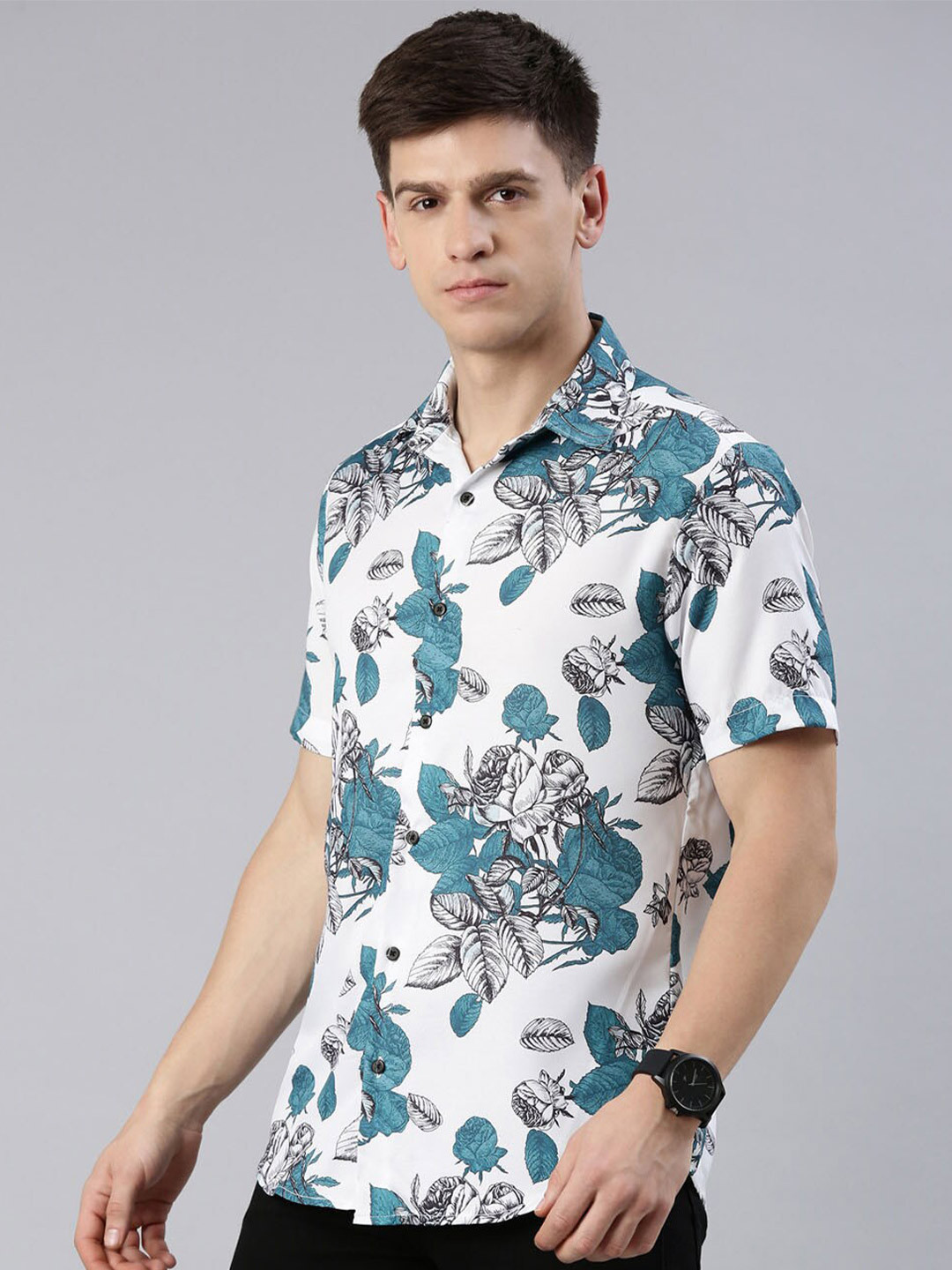 

Bushirt Comfort Floral Printed Casual Shirt, White