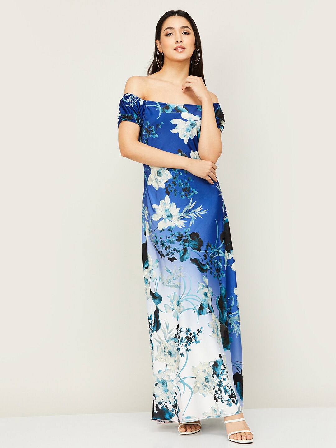 

CODE by Lifestyle Floral Printed Off-Shoulder Maxi Dress, Blue