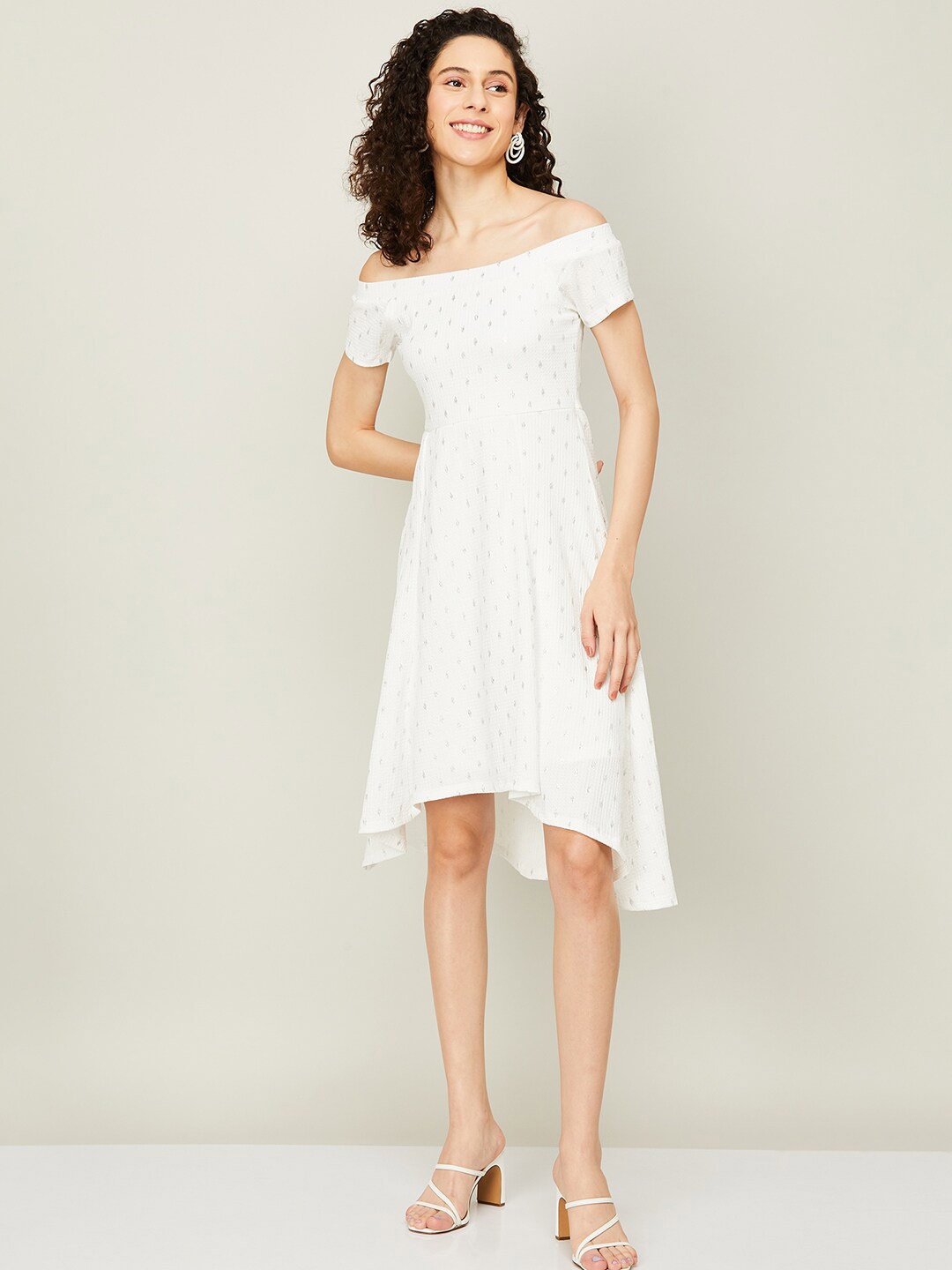 

CODE by Lifestyle Off-Shoulder Printed High-Low Dress, White