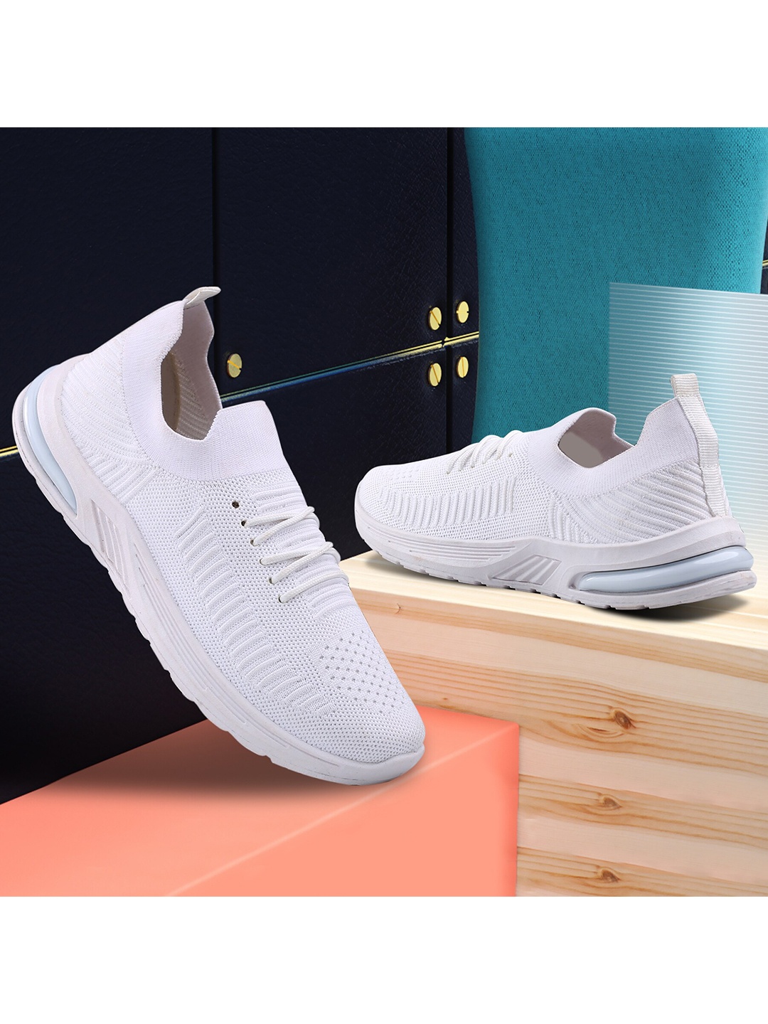 

KRAASA Women Mesh Lace-Up Running Shoes, White
