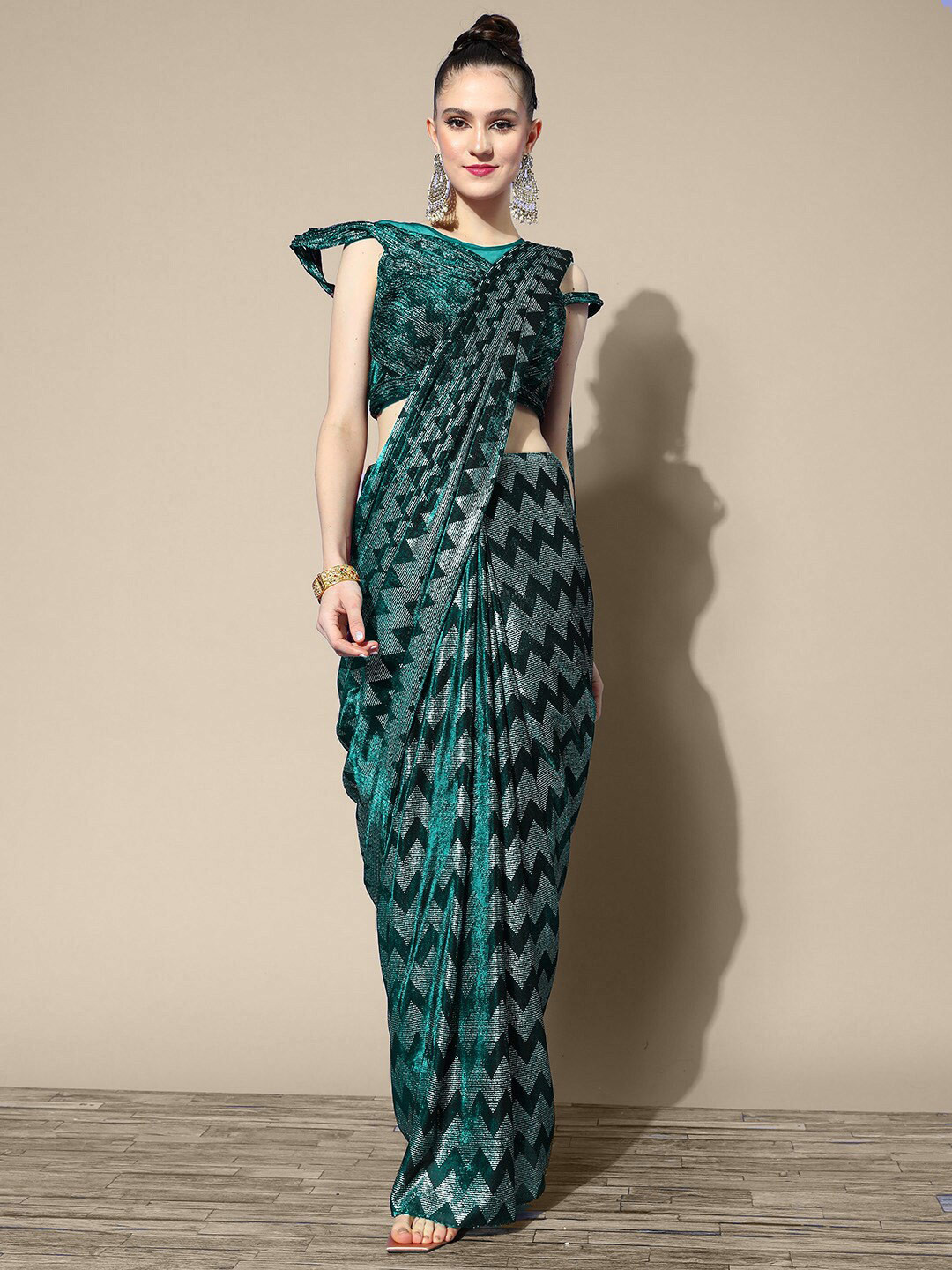 

Chhabra 555 Chevron Embellished Sarees, Green