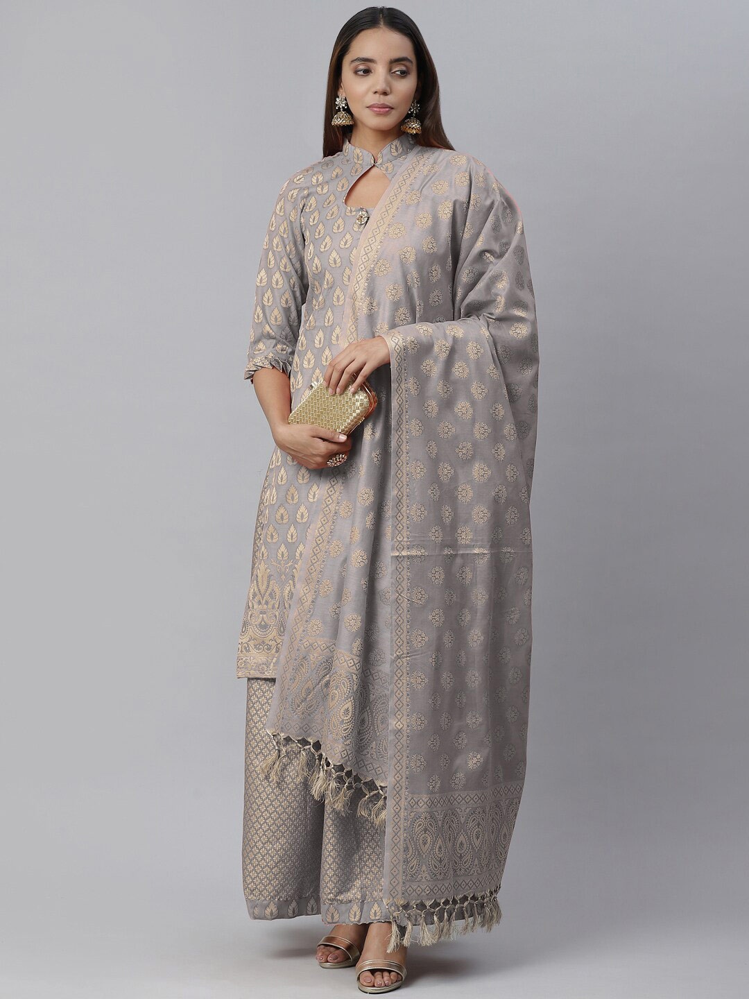 

Chhabra 555 Woven Design Dress Material, Grey