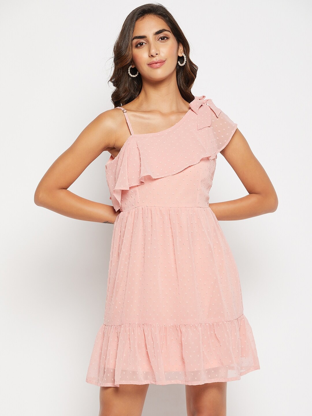 

WineRed Shoulder Strap Tie Up Fit & Flare Dress, Peach