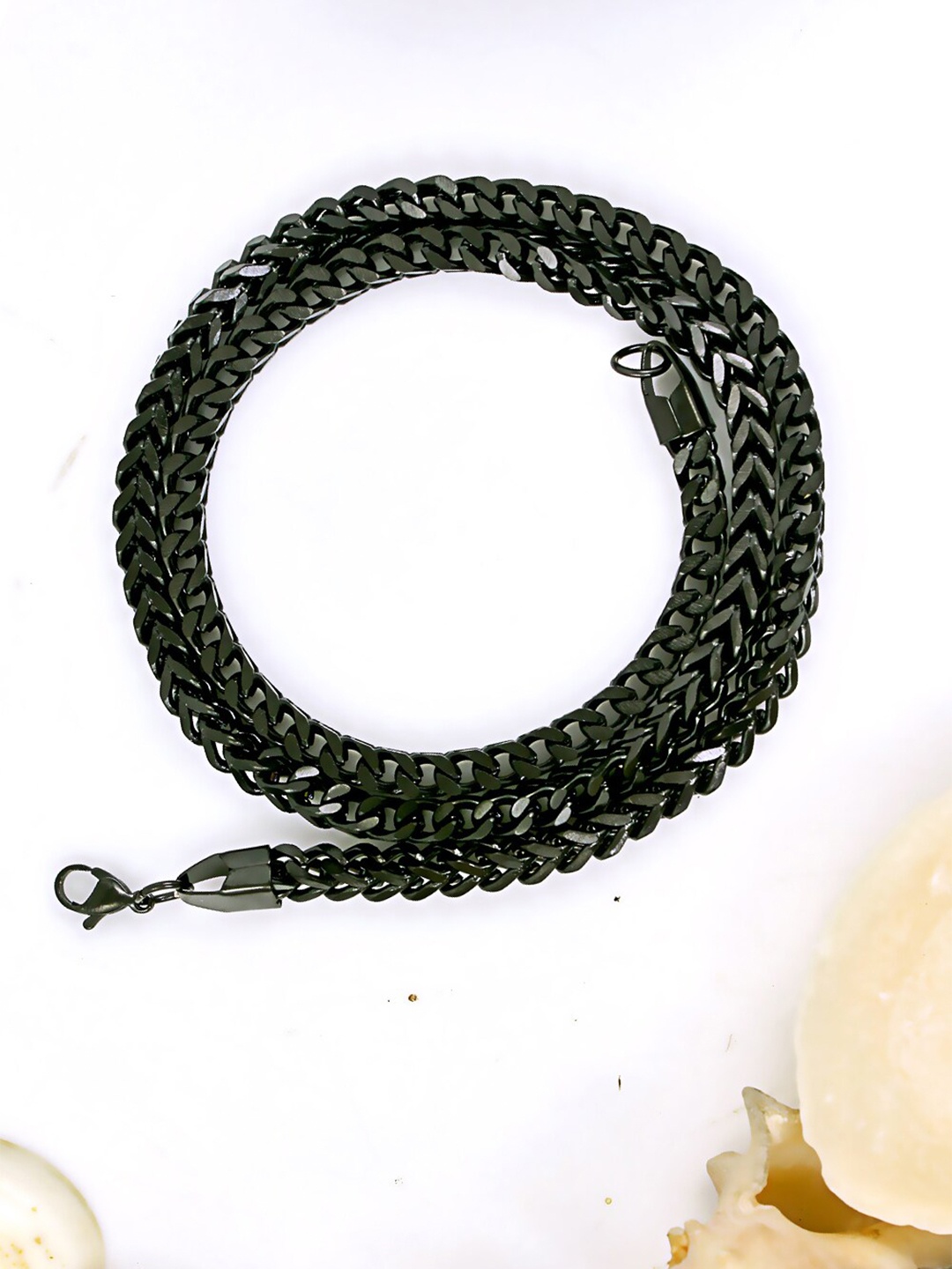 

NAKABH Men Rhodium-Plated Stainless Steel Chain Necklace, Black