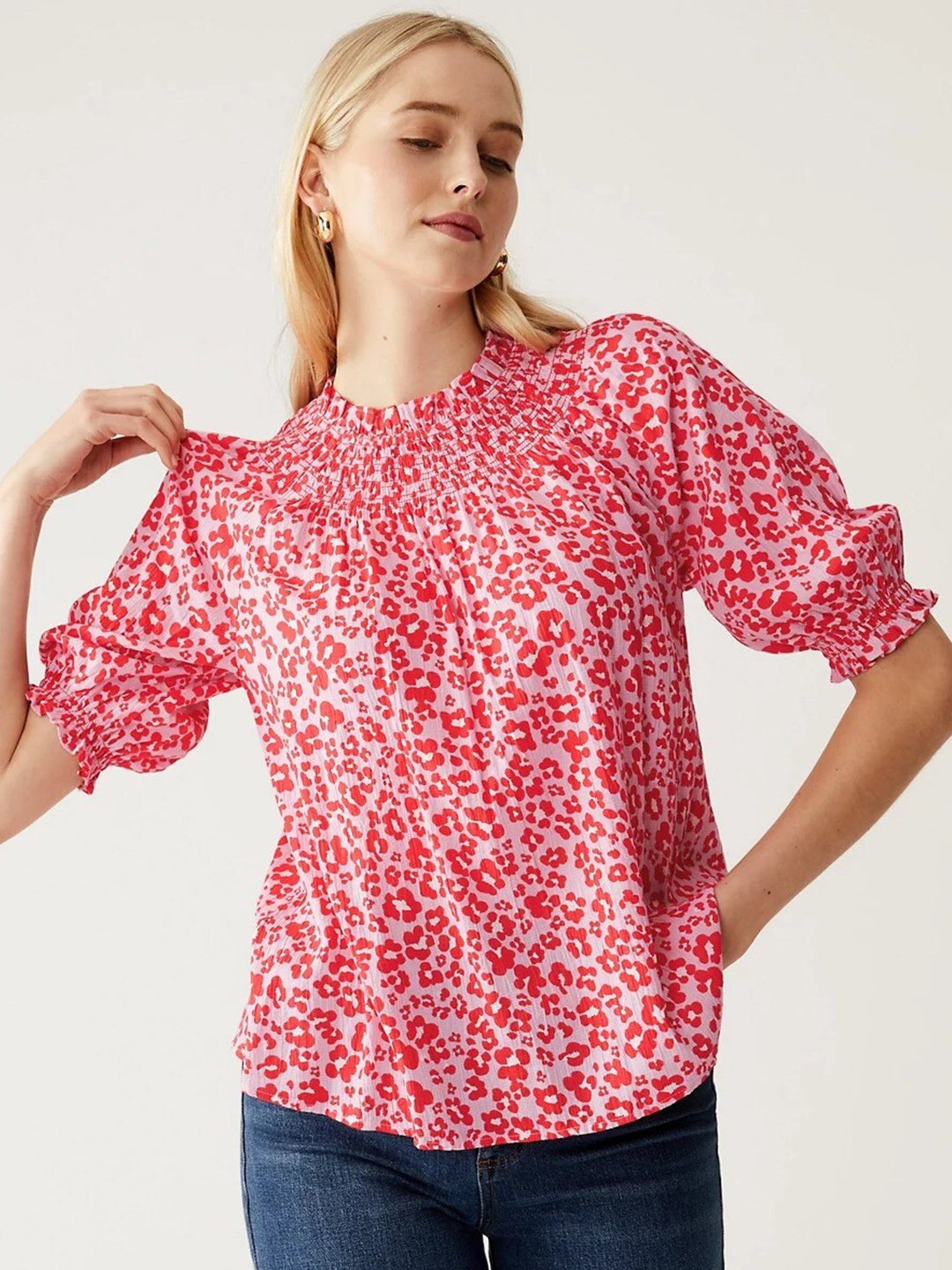 

Marks & Spencer Floral Print Puff Sleeves Top, Pink