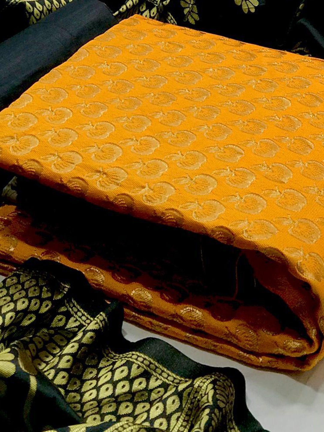

MORLY Yellow & Black Dupion Silk Unstitched Dress Material