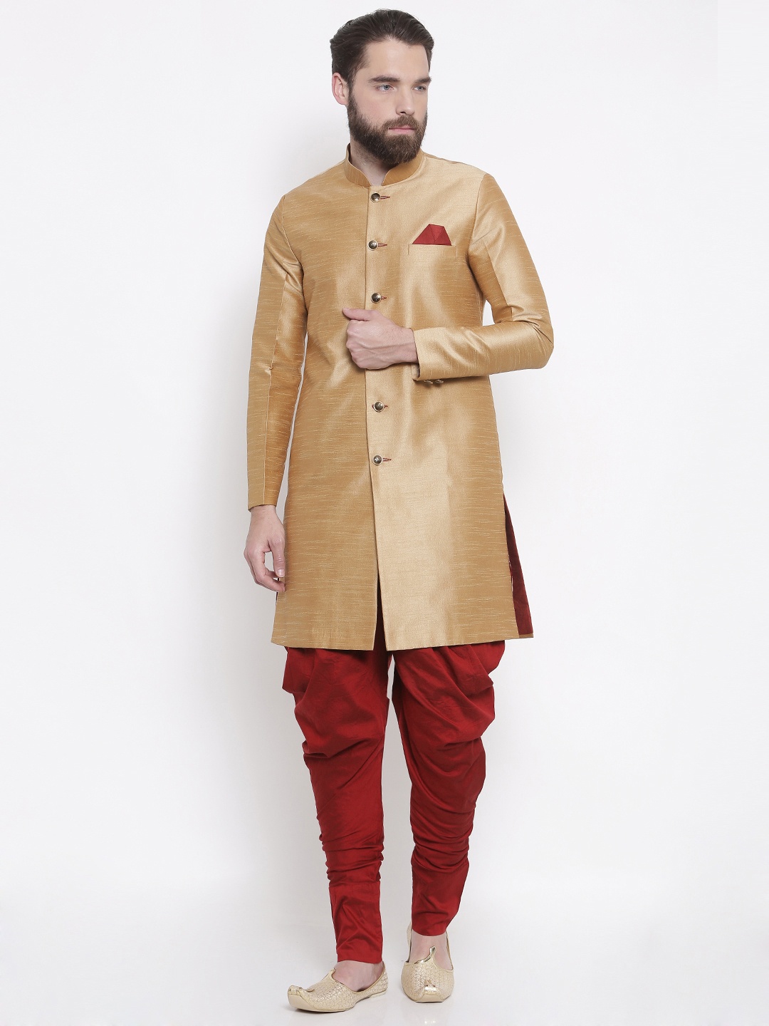 

Shahjada Beige & Maroon Silk Royale Nawabi Indo-Western Sherwani