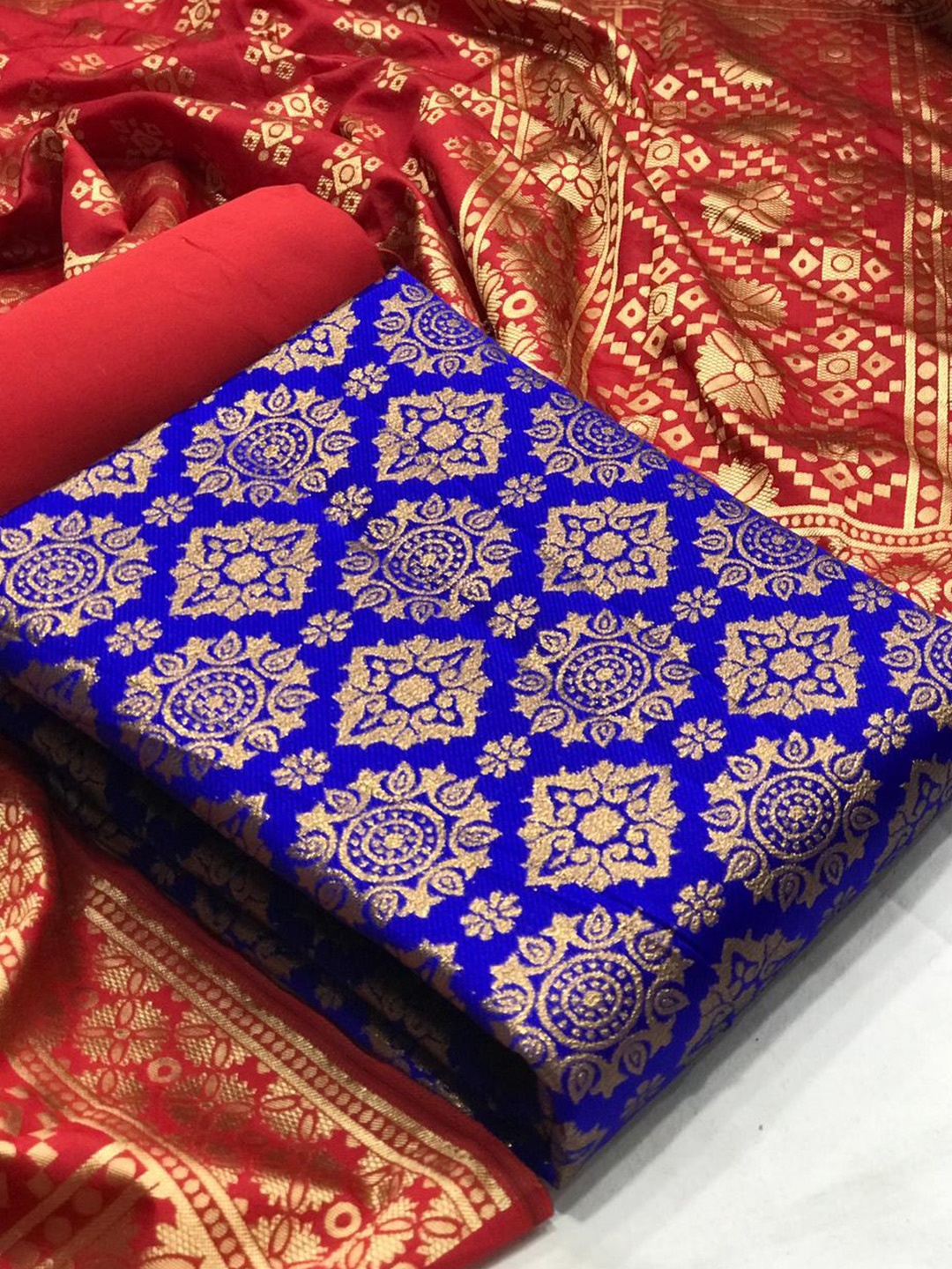 

MORLY Woven Design Banarasi Jacquard Unstitched Dress Material, Blue