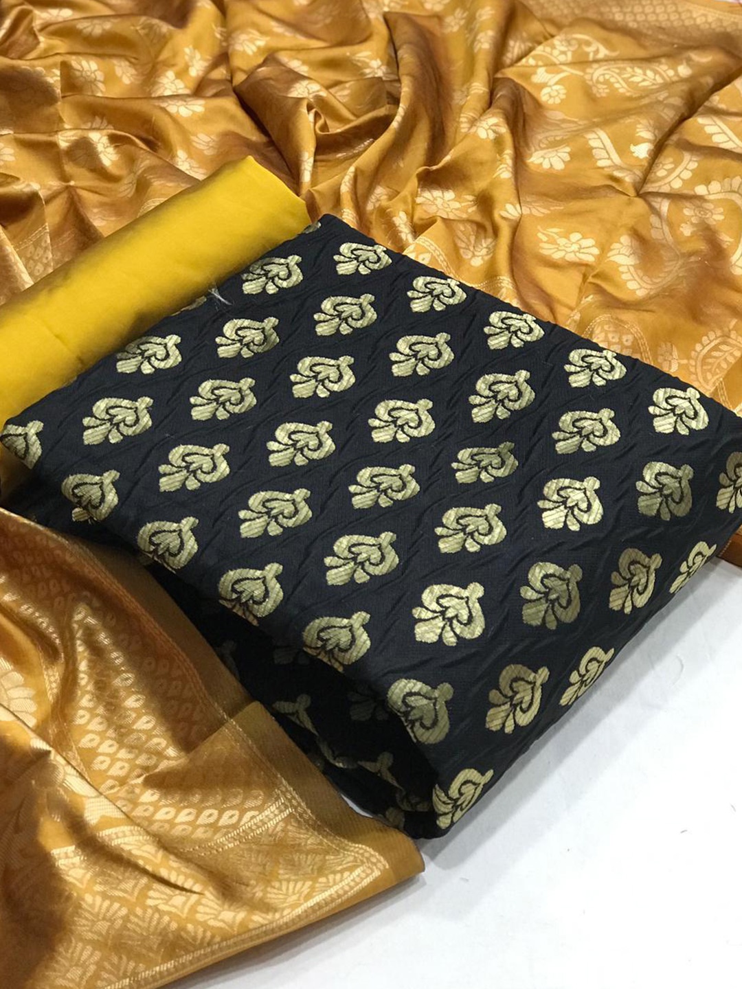 

MORLY Black & Mustard Dupion Silk Unstitched Dress Material