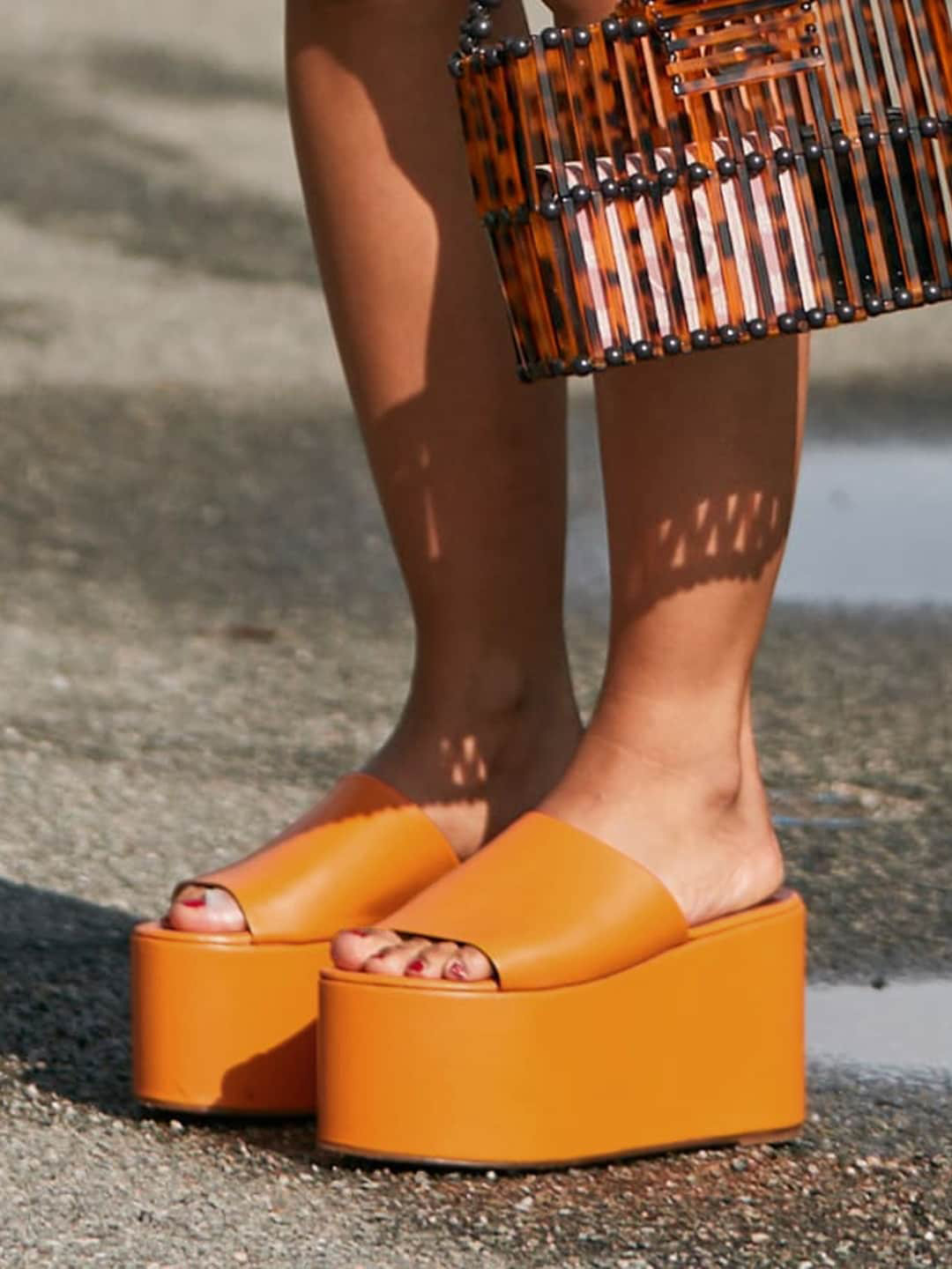 

Shoetopia Peep Toe Flatform Heels, Mustard