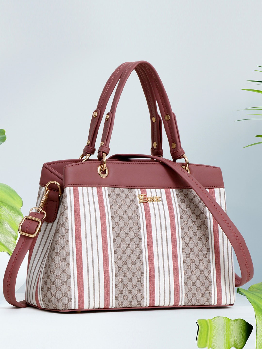 

Exotic Striped Structured Handheld Bag, Peach