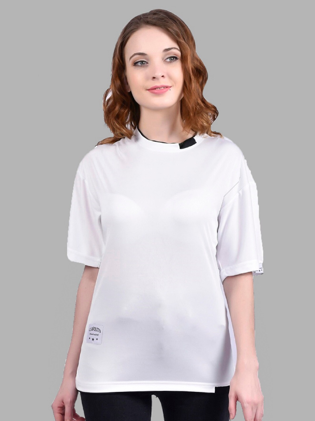 

CLAFOUTIS Round Neck Drop-Shoulder Sleeves Loose Fit T-shirt, White