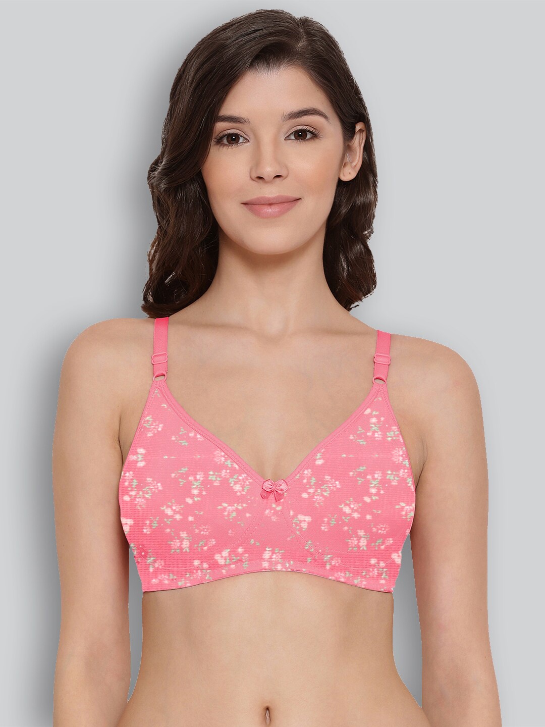 

LYRA Printed Combed Cotton Seamless Moulded Encircled Bra, Pink