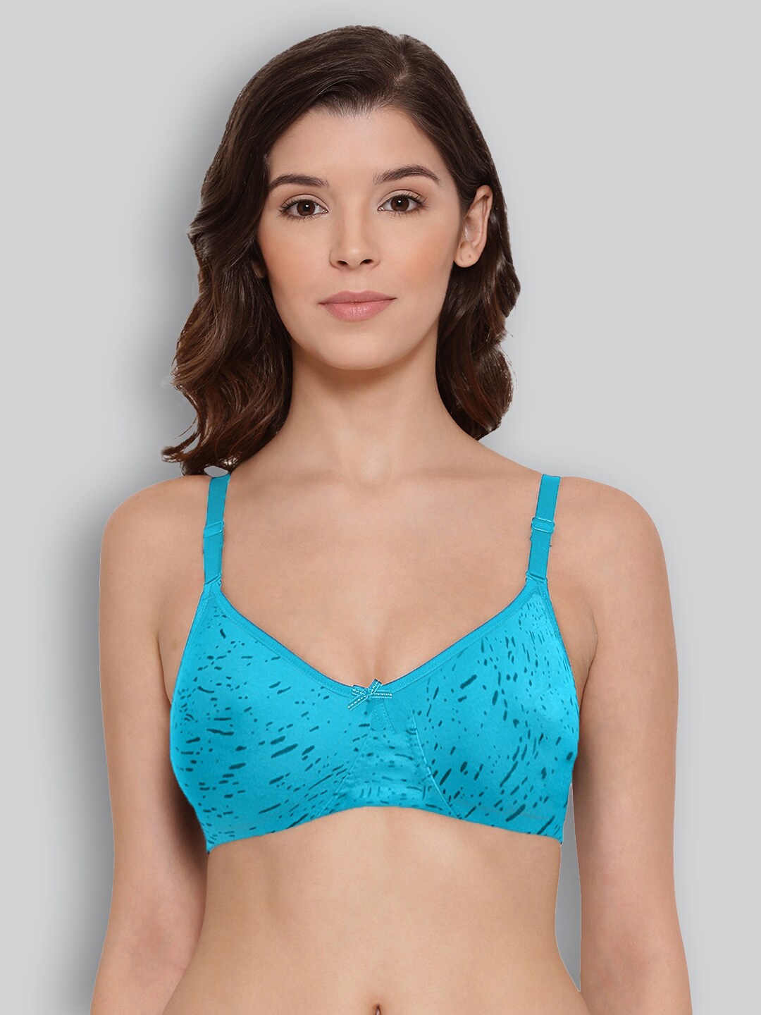 

LYRA Printed Combed Cotton Wirefree Secret Support Bra with Detachable Strap, Turquoise blue