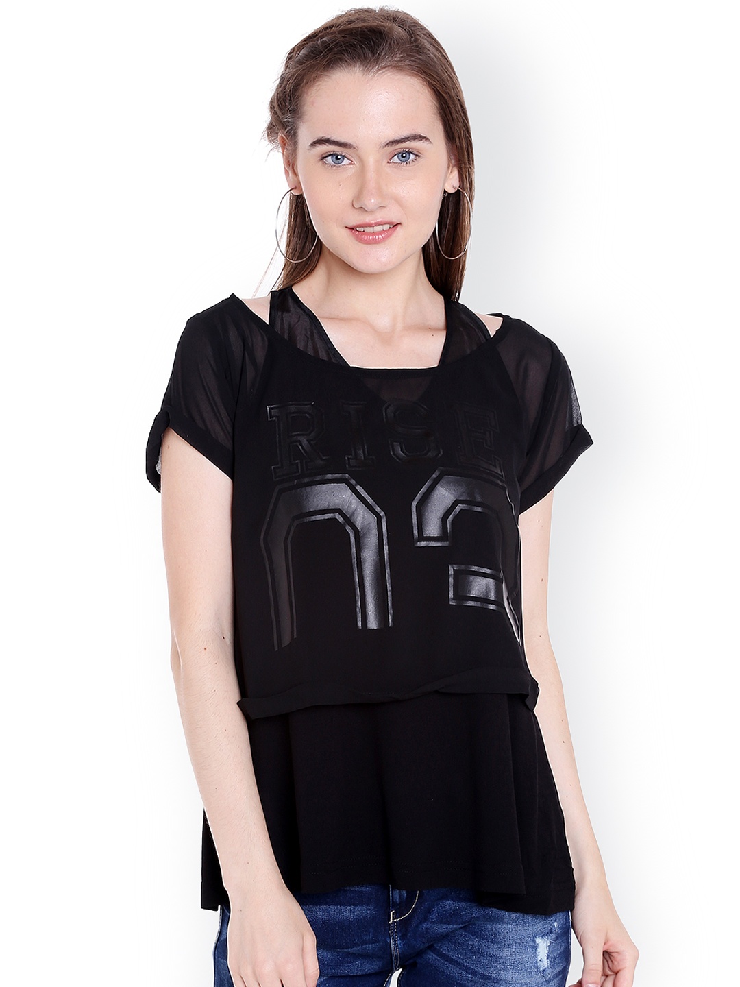 

SPYKAR Women Black Printed Layered Top