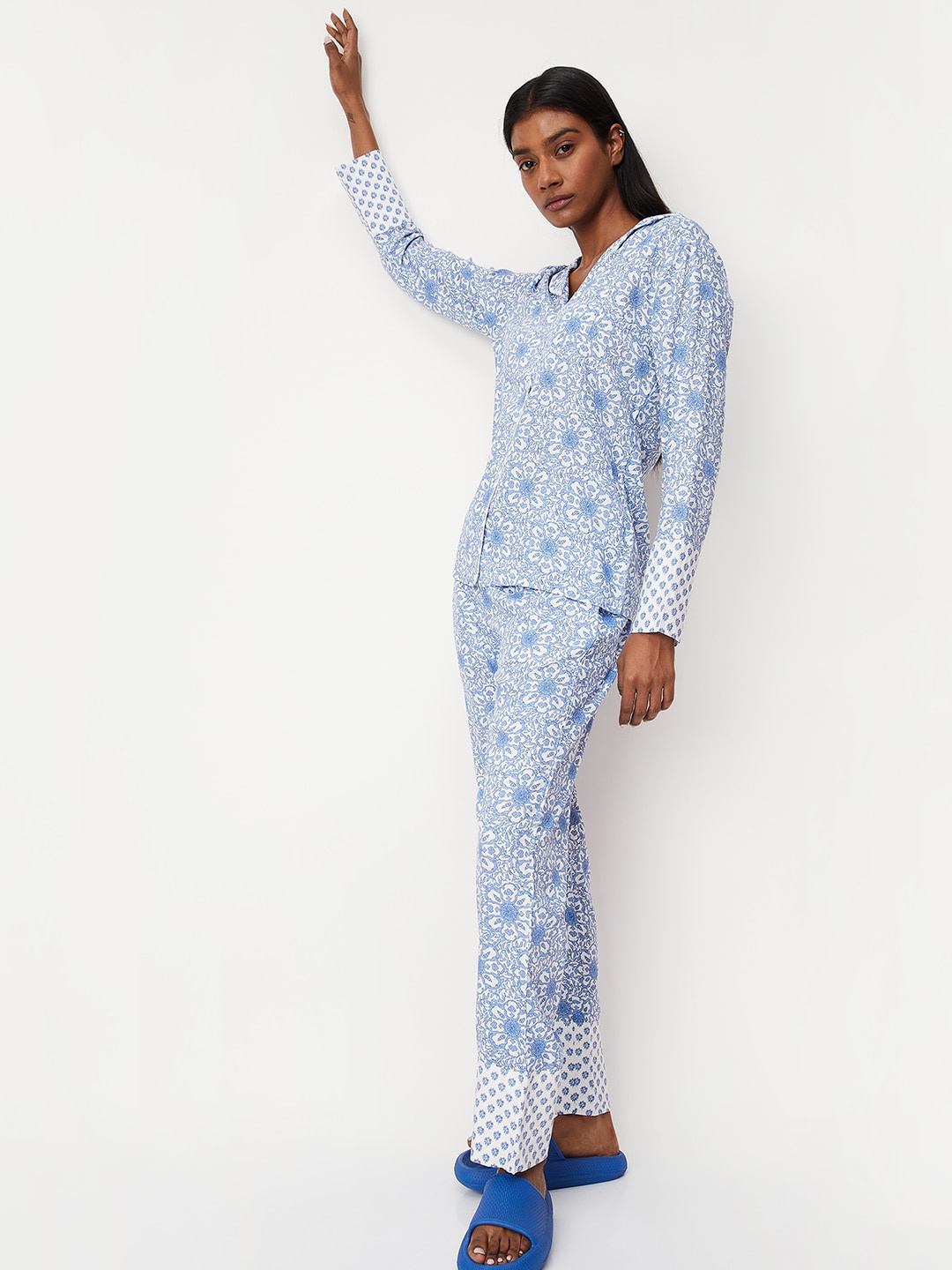 

max Floral Printed Pure Cotton Night Suit, White