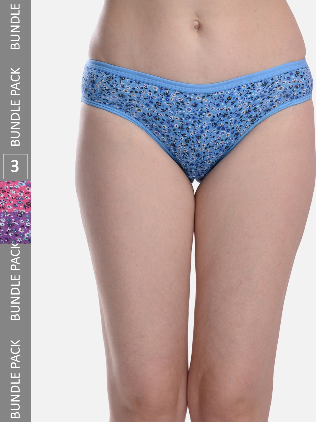 

FIMS Women Pack Of 3 Printed Anti-Microbial Hipster Briefs, Blue