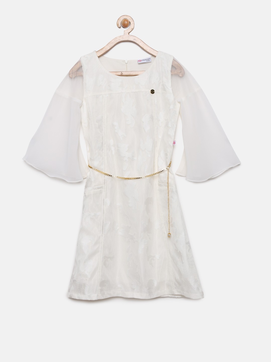 

Peppermint Girls White Self Design A-Line Dress