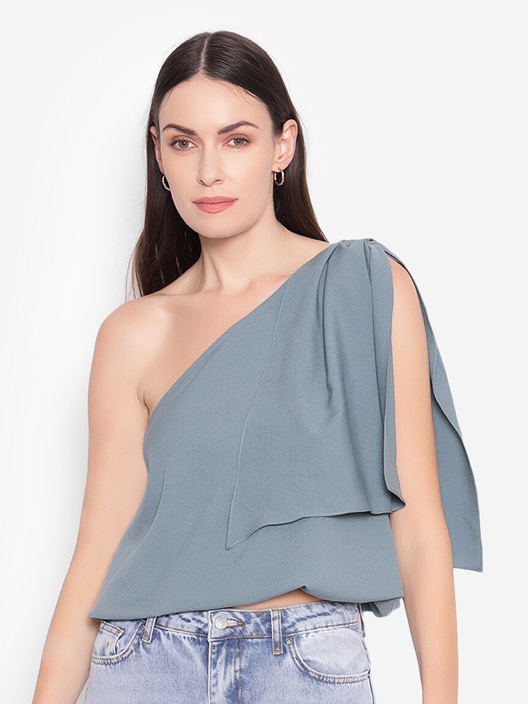 

SHABERRY One Shoulder Crepe Top, Blue