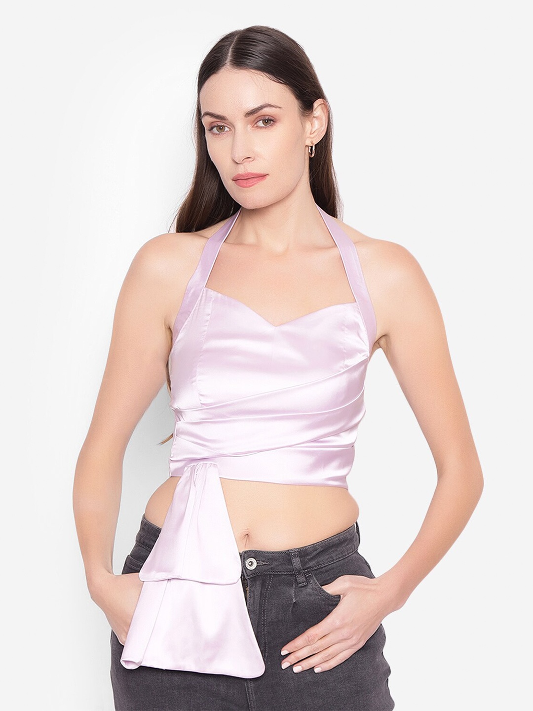 

SHABERRY Halter Neck Crop Top, Pink