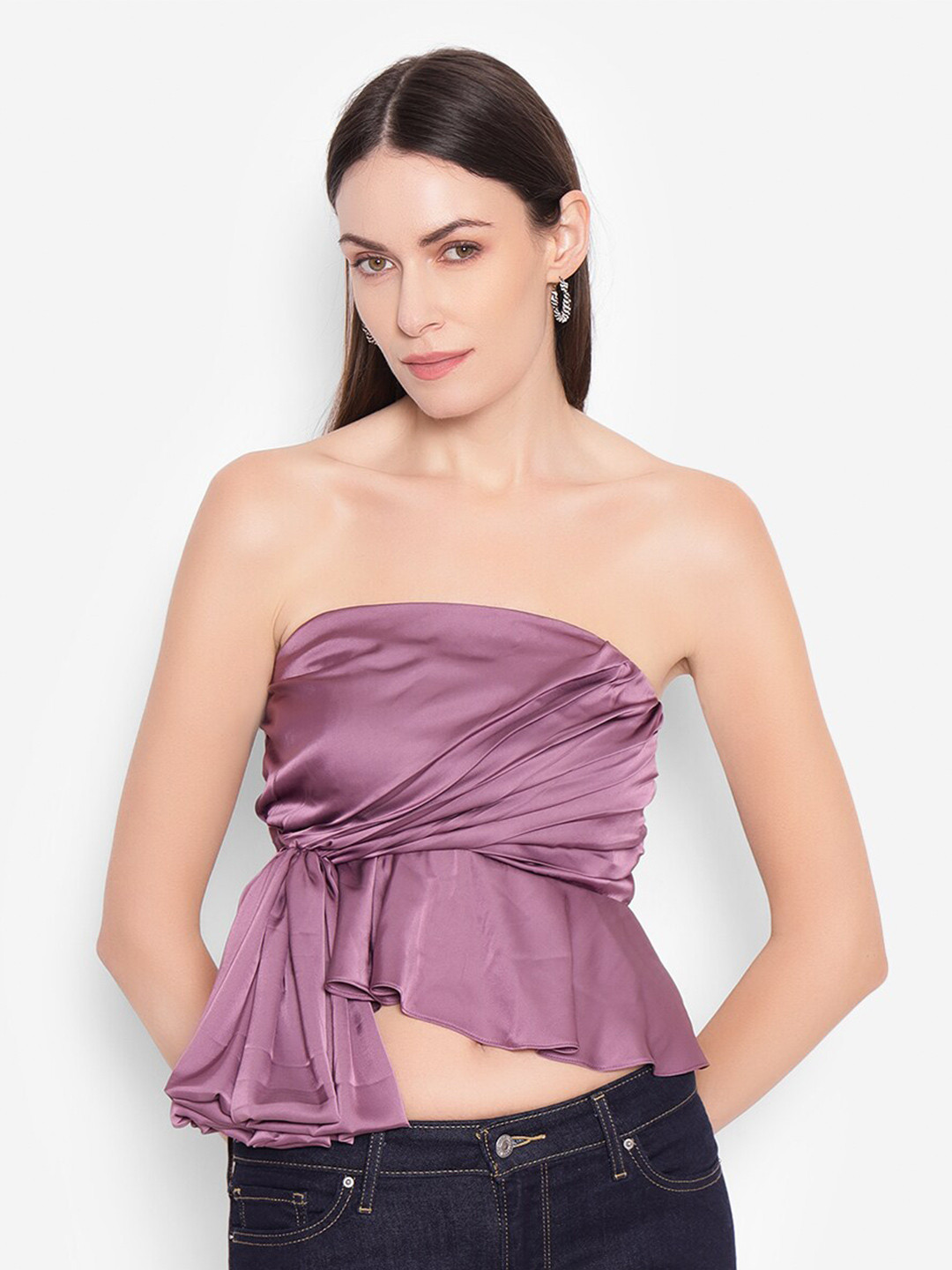 

SHABERRY Transparent Strap Satin Tube Top, Mauve