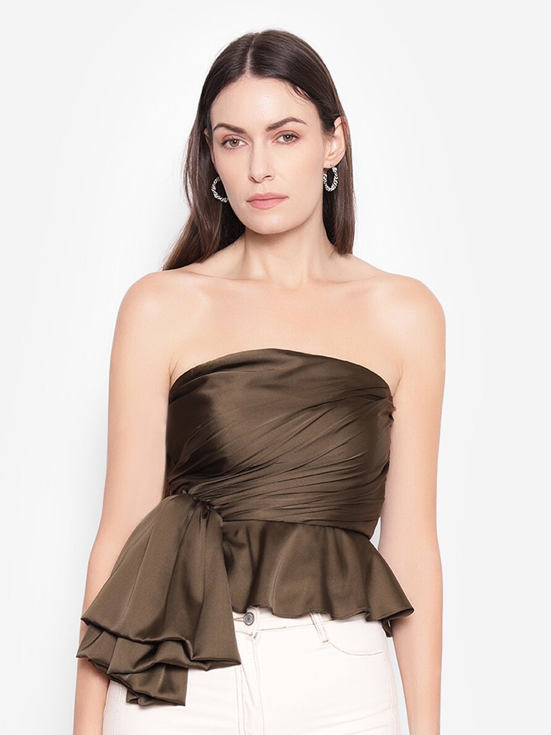 

SHABERRY Satin Finish Party Tube Top, Olive
