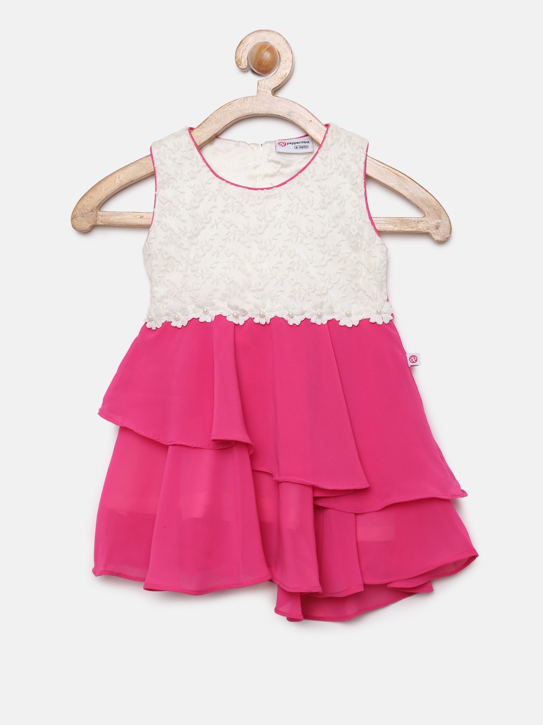 

Peppermint Girls White Self Design Fit and Flare Dress