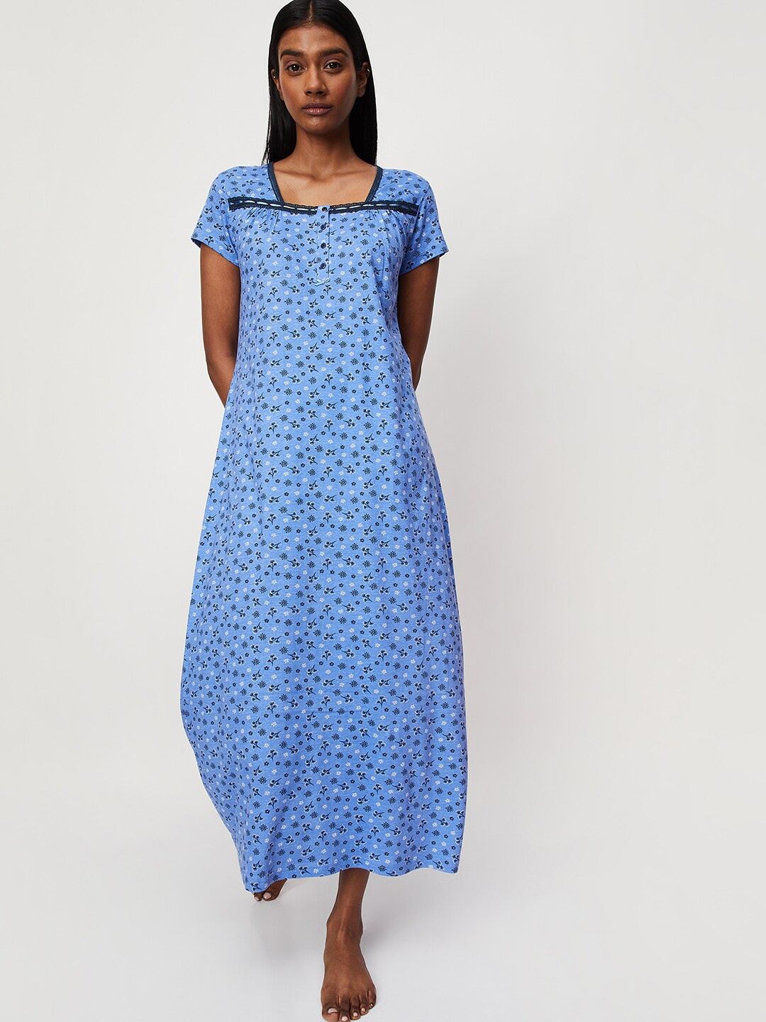 

max Floral Printed Pure Cotton Maxi Nightdress, Blue