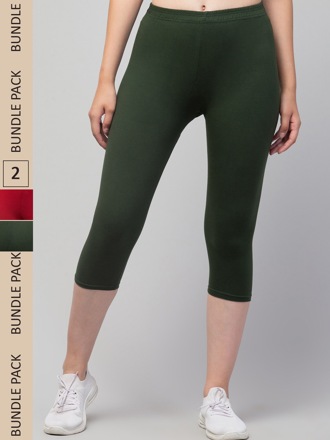 

Apraa & Parma Women Pack of 2 Skinny Fit Capris, Green