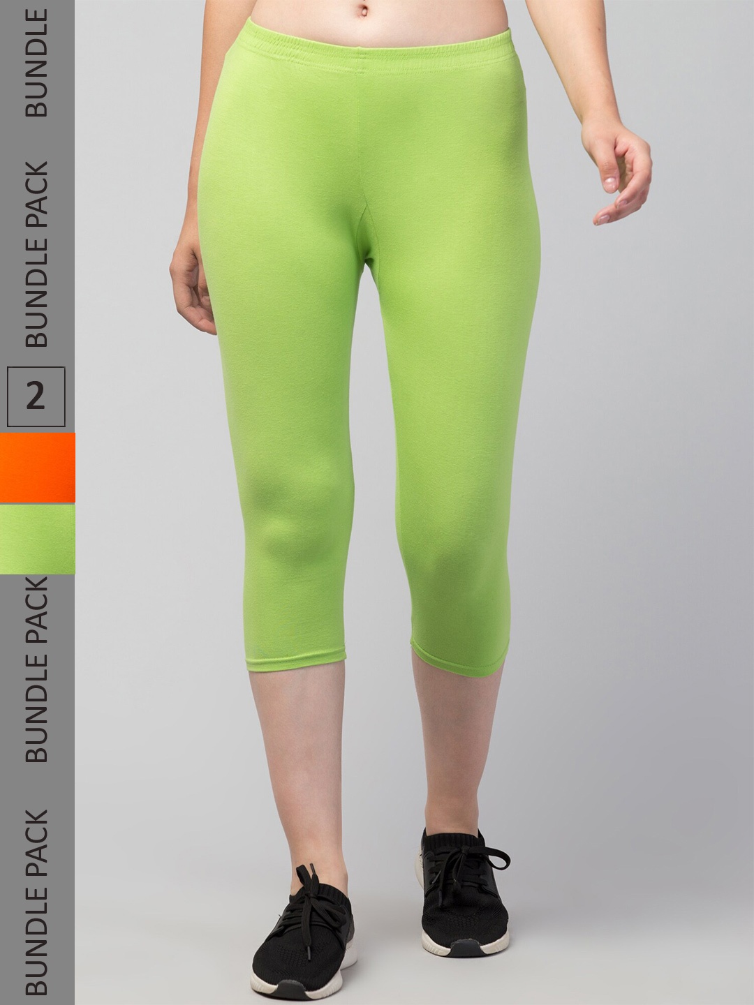

Apraa & Parma Women Pack of 2 Skinny Fit Capris, Lime green
