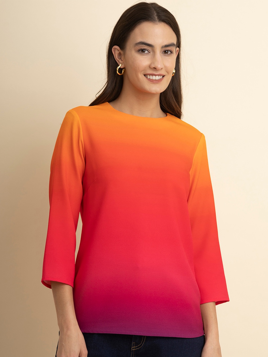 

FableStreet Round Neck Ombre Top, Multi